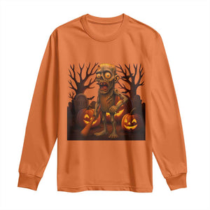 Funny Halloween Zombie Tung Tung Sahur Long Sleeve Shirt Italian Brainrot Meme TS11 Orange Print Your Wear