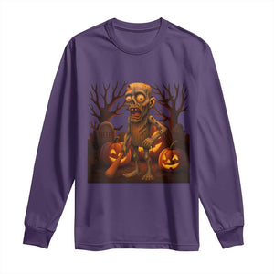 Funny Halloween Zombie Tung Tung Sahur Long Sleeve Shirt Italian Brainrot Meme TS11 Purple Print Your Wear