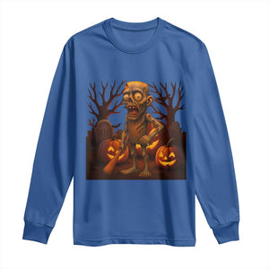 Funny Halloween Zombie Tung Tung Sahur Long Sleeve Shirt Italian Brainrot Meme TS11 Royal Blue Print Your Wear