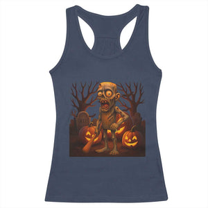 Funny Halloween Zombie Tung Tung Sahur Racerback Tank Top Italian Brainrot Meme TS11 Navy Print Your Wear