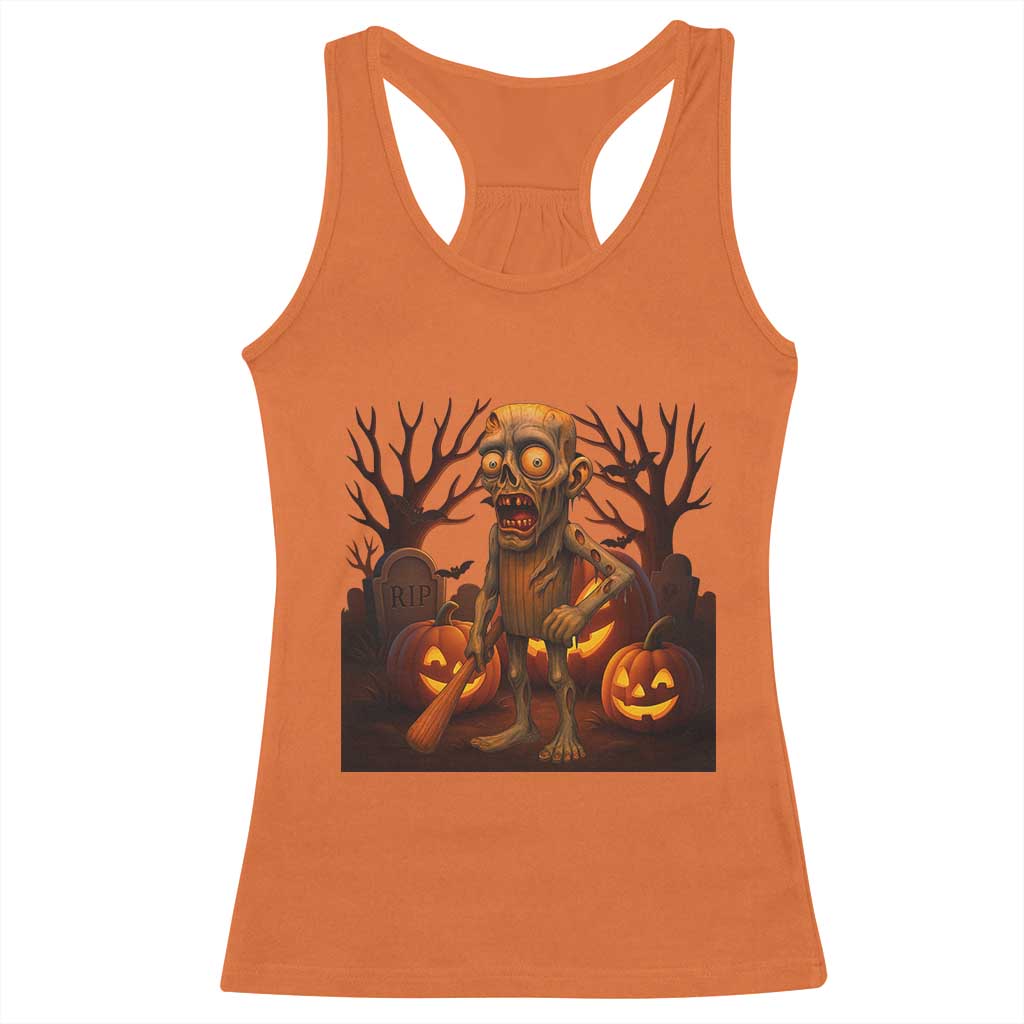 Funny Halloween Zombie Tung Tung Sahur Racerback Tank Top Italian Brainrot Meme TS11 Orange Print Your Wear