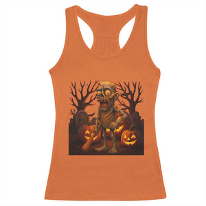 Funny Halloween Zombie Tung Tung Sahur Racerback Tank Top Italian Brainrot Meme TS11 Orange Print Your Wear