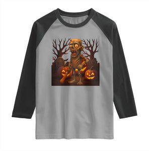 Funny Halloween Zombie Tung Tung Sahur Raglan Shirt Italian Brainrot Meme TS11 Sport Gray Black Print Your Wear