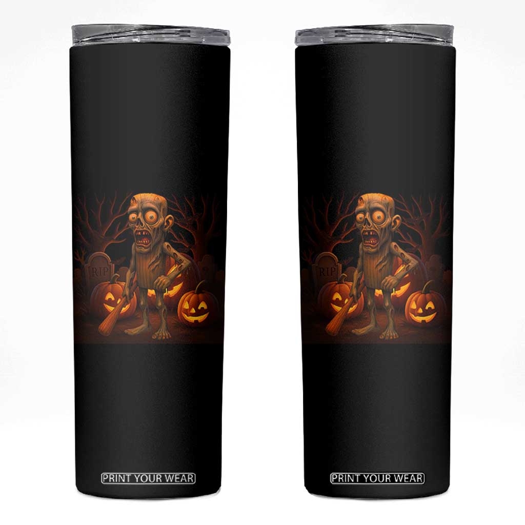 Funny Halloween Zombie Tung Tung Sahur Skinny Tumbler Italian Brainrot Meme TS11 Black Print Your Wear