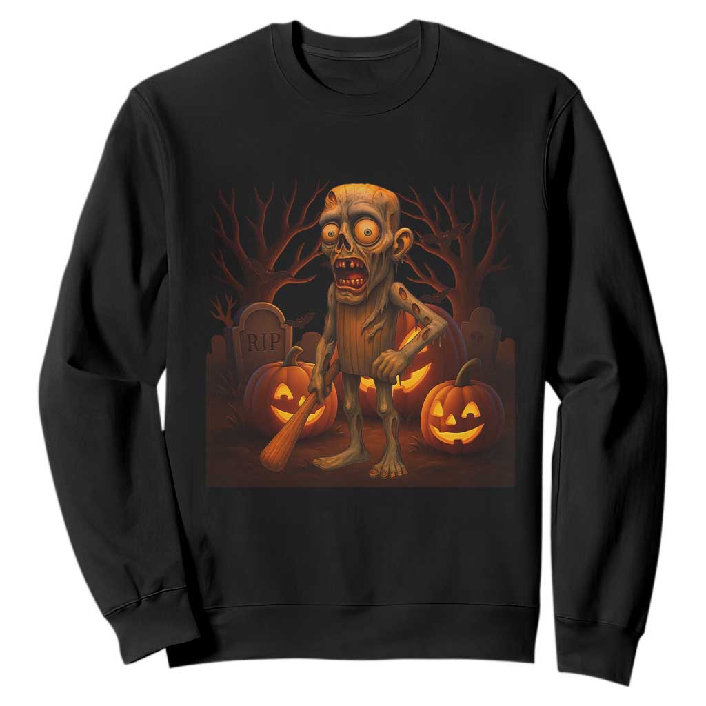 Funny Halloween Zombie Tung Tung Sahur Sweatshirt Italian Brainrot Meme TS11 Black Print Your Wear