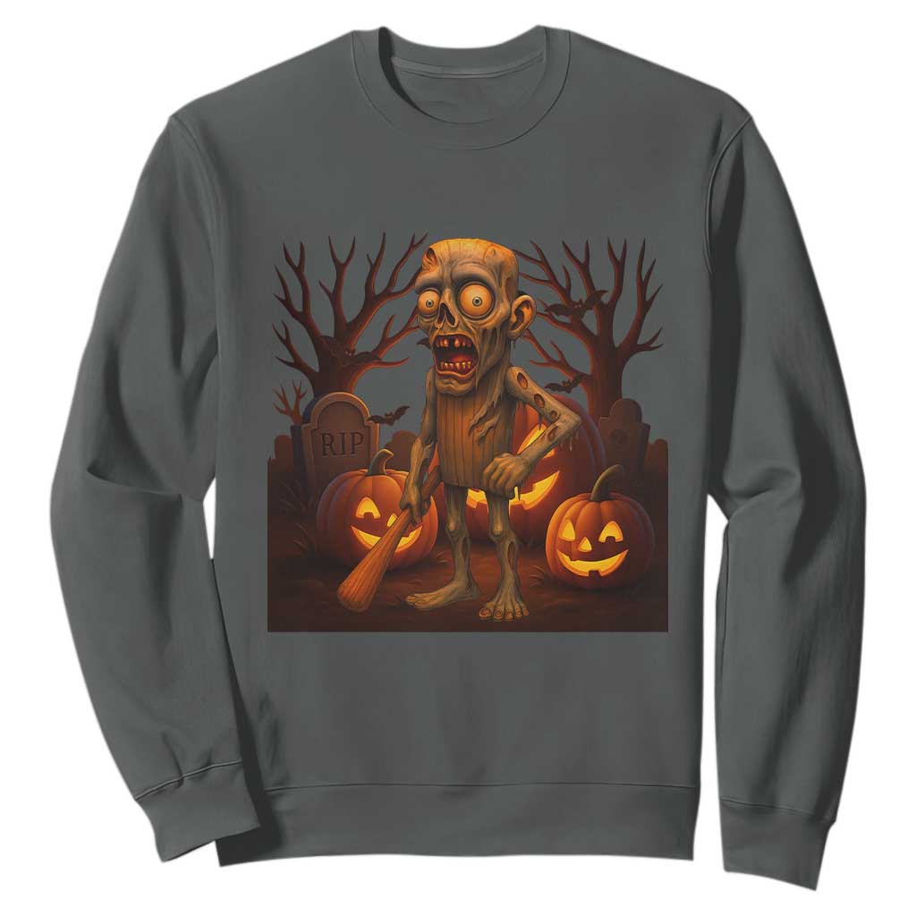 Funny Halloween Zombie Tung Tung Sahur Sweatshirt Italian Brainrot Meme TS11 Dark Heather Print Your Wear