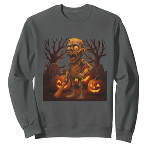 Funny Halloween Zombie Tung Tung Sahur Sweatshirt Italian Brainrot Meme TS11 Dark Heather Print Your Wear