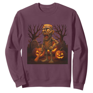 Funny Halloween Zombie Tung Tung Sahur Sweatshirt Italian Brainrot Meme TS11 Maroon Print Your Wear