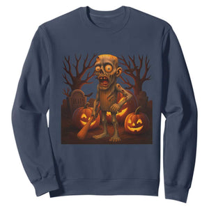 Funny Halloween Zombie Tung Tung Sahur Sweatshirt Italian Brainrot Meme TS11 Navy Print Your Wear