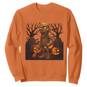 Funny Halloween Zombie Tung Tung Sahur Sweatshirt Italian Brainrot Meme TS11 Orange Print Your Wear