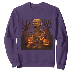 Funny Halloween Zombie Tung Tung Sahur Sweatshirt Italian Brainrot Meme TS11 Purple Print Your Wear