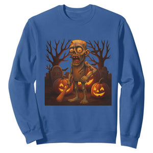 Funny Halloween Zombie Tung Tung Sahur Sweatshirt Italian Brainrot Meme TS11 Royal Blue Print Your Wear