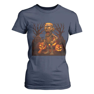 Funny Halloween Zombie Tung Tung Sahur T Shirt For Women Italian Brainrot Meme TS11 Navy Print Your Wear