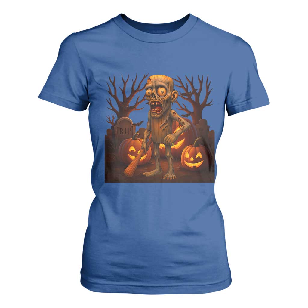 Funny Halloween Zombie Tung Tung Sahur T Shirt For Women Italian Brainrot Meme TS11 Royal Blue Print Your Wear