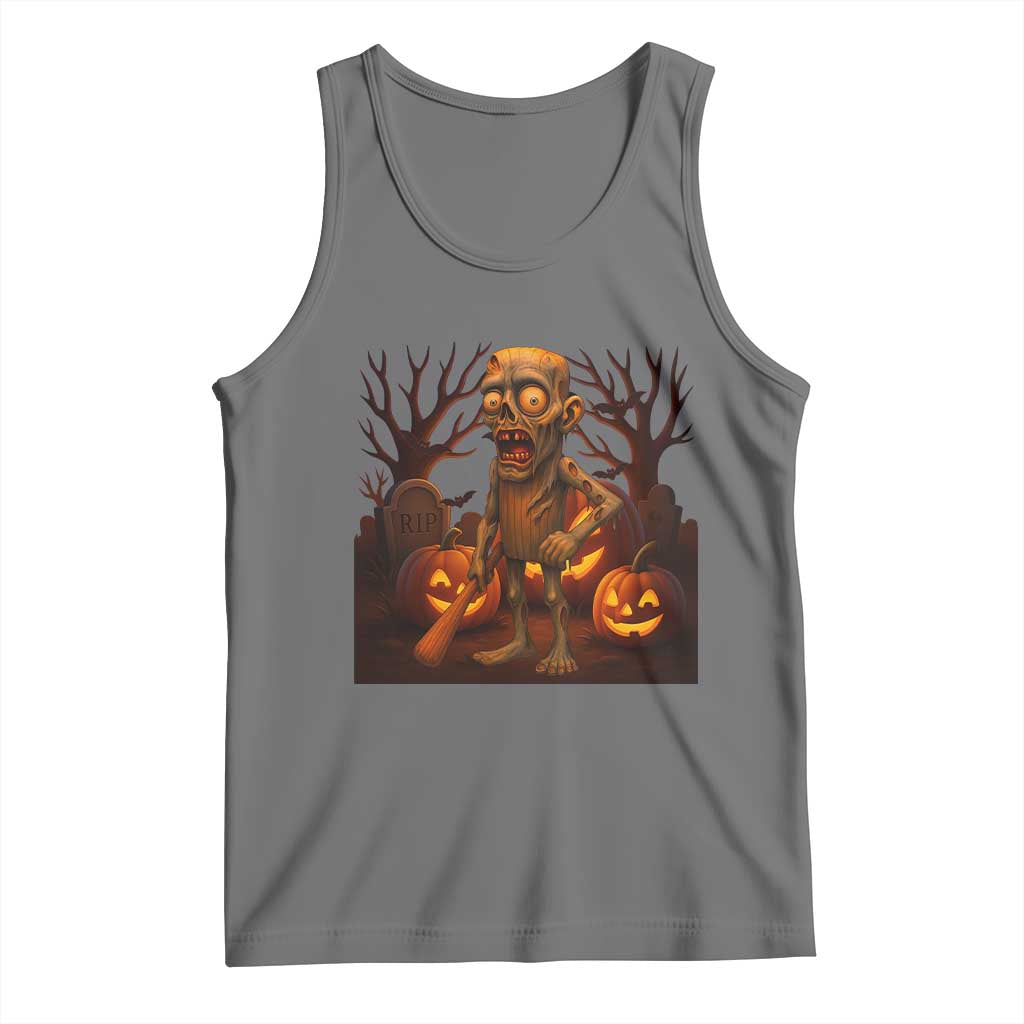 Funny Halloween Zombie Tung Tung Sahur Tank Top Italian Brainrot Meme TS11 Black Heather Print Your Wear