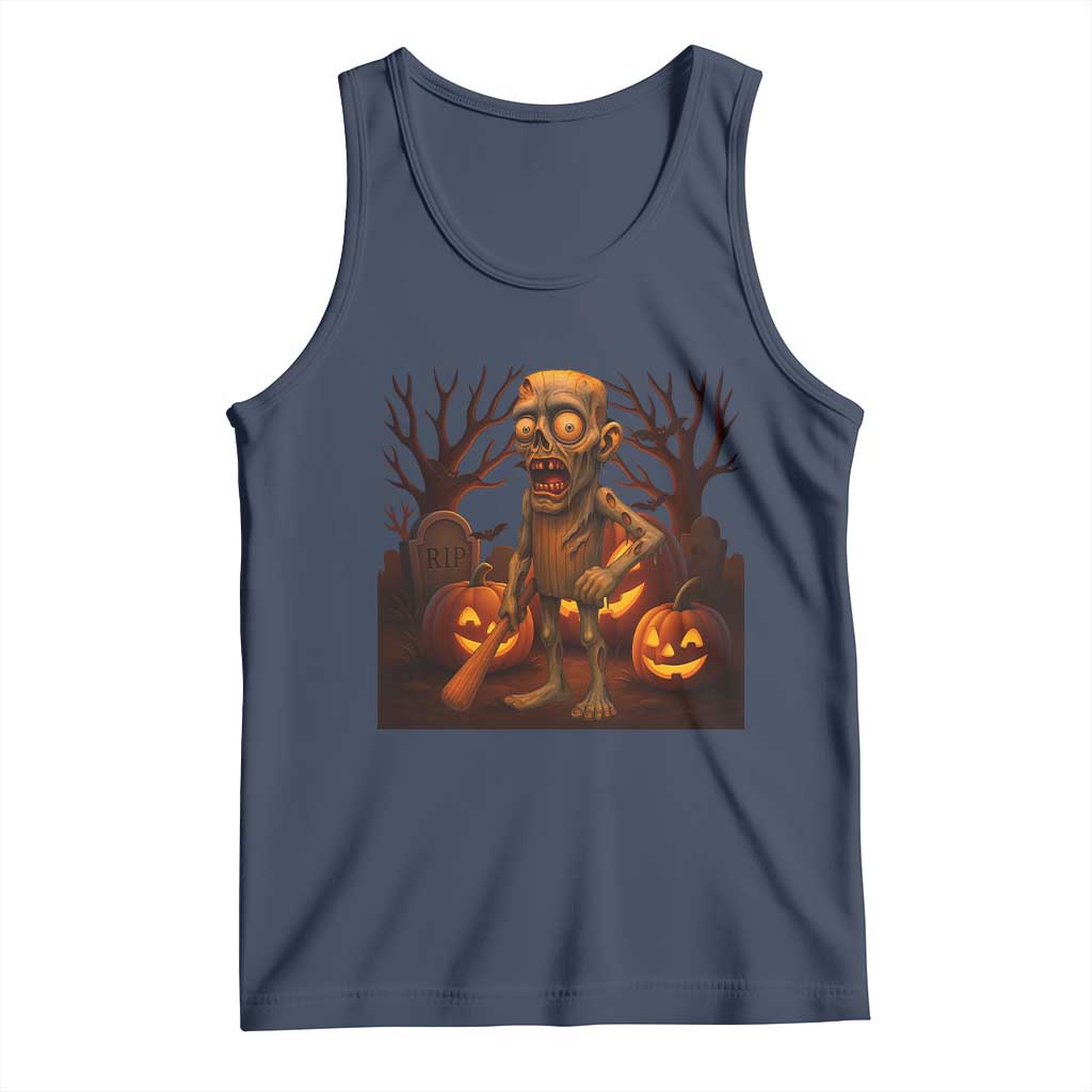 Funny Halloween Zombie Tung Tung Sahur Tank Top Italian Brainrot Meme TS11 Navy Print Your Wear