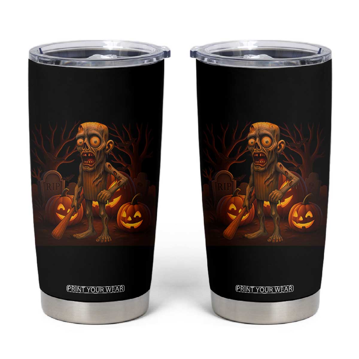 Funny Halloween Zombie Tung Tung Sahur Tumbler Cup Italian Brainrot Meme TS11 Black Print Your Wear