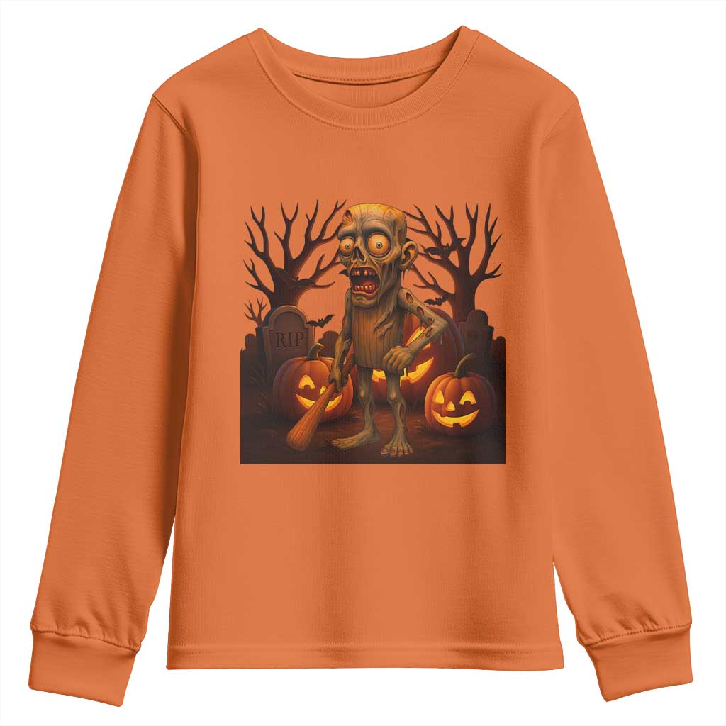 Funny Halloween Zombie Tung Tung Sahur Youth Sweatshirt Italian Brainrot Meme TS11 Orange Print Your Wear