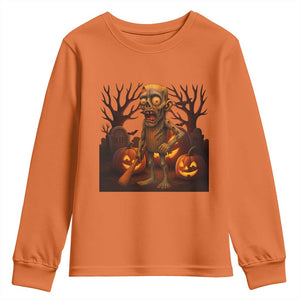 Funny Halloween Zombie Tung Tung Sahur Youth Sweatshirt Italian Brainrot Meme TS11 Orange Print Your Wear