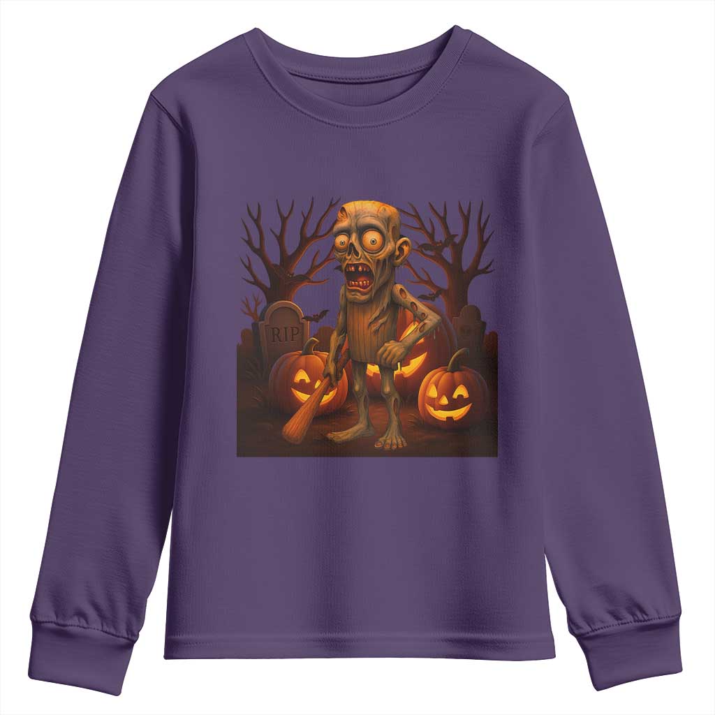 Funny Halloween Zombie Tung Tung Sahur Youth Sweatshirt Italian Brainrot Meme TS11 Purple Print Your Wear