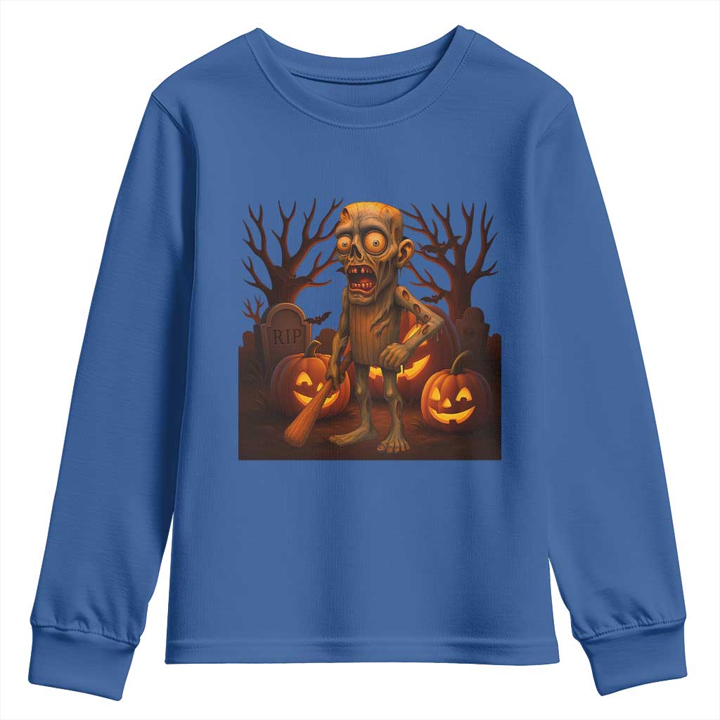 Funny Halloween Zombie Tung Tung Sahur Youth Sweatshirt Italian Brainrot Meme TS11 Royal Blue Print Your Wear