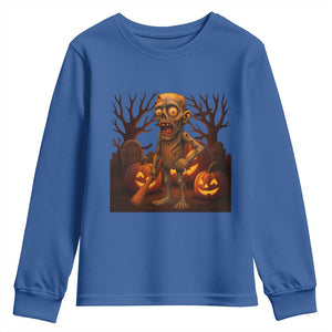 Funny Halloween Zombie Tung Tung Sahur Youth Sweatshirt Italian Brainrot Meme TS11 Royal Blue Print Your Wear