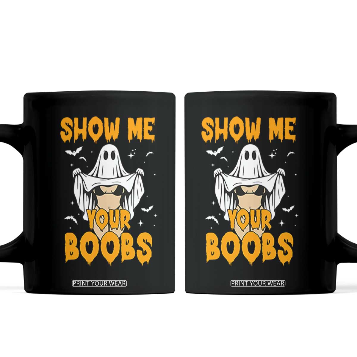 Funny Halloween Show Me Your Boobs Coffee Mug Halloween Adult Humor Spooky Ghost TS11 Black Print Your Wear