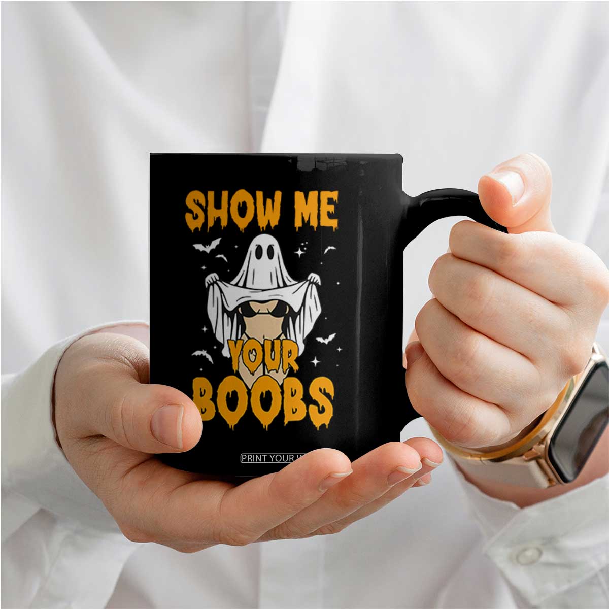 Funny Halloween Show Me Your Boobs Coffee Mug Halloween Adult Humor Spooky Ghost TS11 Print Your Wear