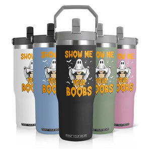 Funny Halloween Show Me Your Boobs Flip Straw Tumbler Halloween Adult Humor Spooky Ghost TS11 Print Your Wear
