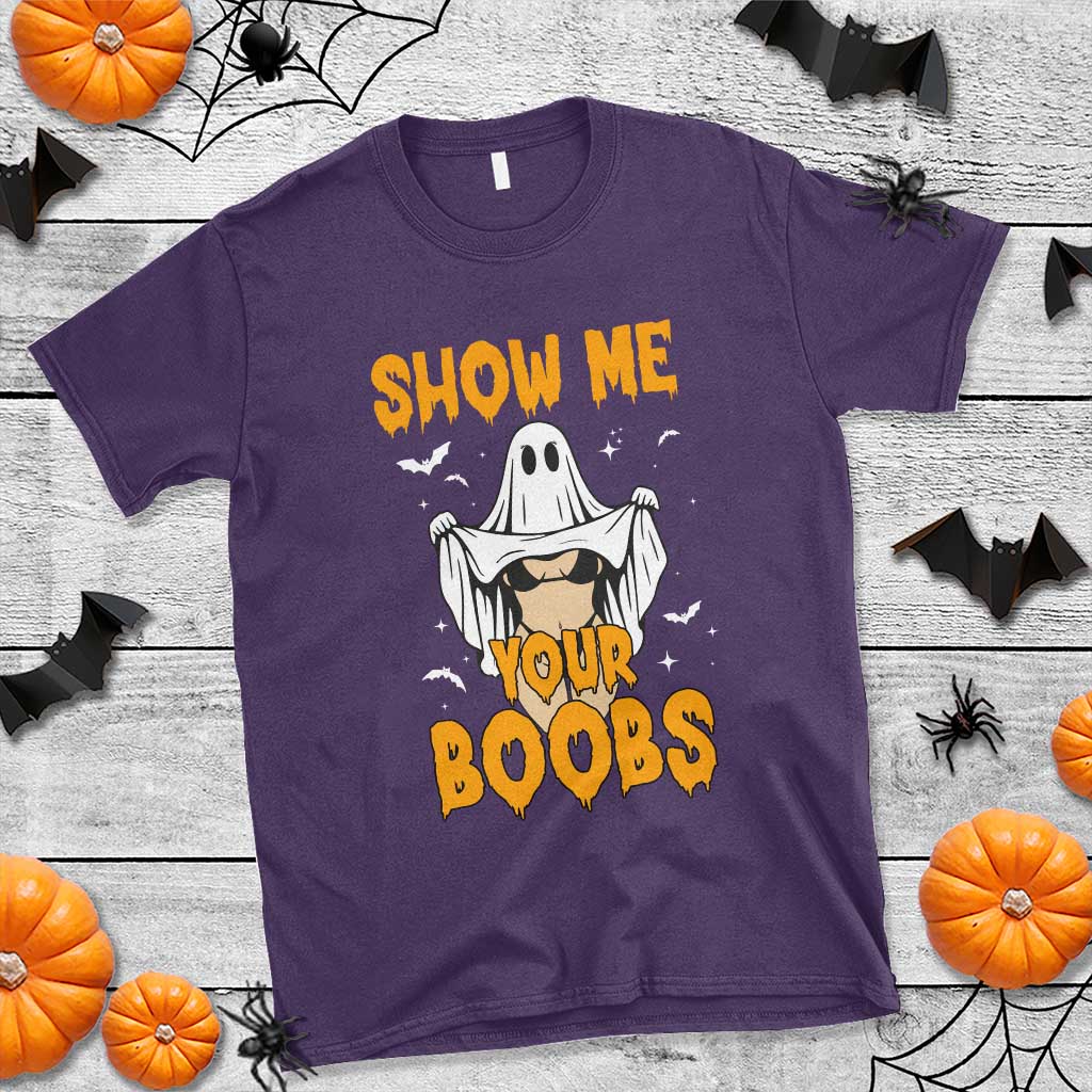 Funny Halloween Show Me Your Boobs T Shirt Halloween Adult Humor Spooky Ghost TS11 Purple Print Your Wear