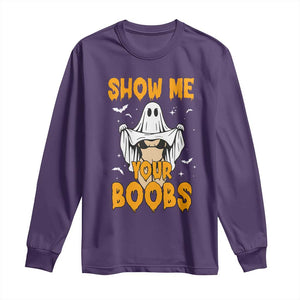 Funny Halloween Show Me Your Boobs Long Sleeve Shirt Halloween Adult Humor Spooky Ghost TS11 Purple Print Your Wear