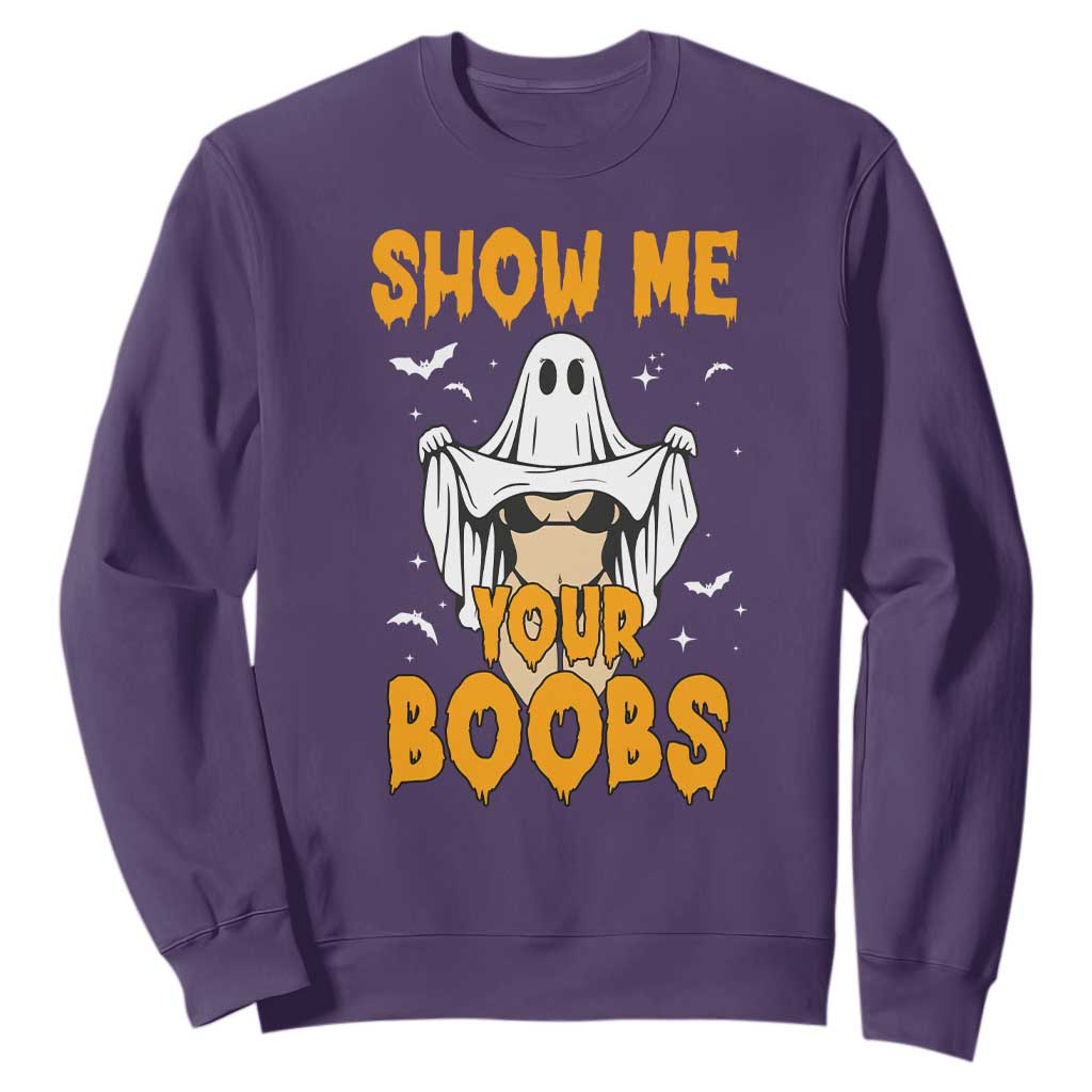 Funny Halloween Show Me Your Boobs Sweatshirt Halloween Adult Humor Spooky Ghost TS11 Purple Print Your Wear