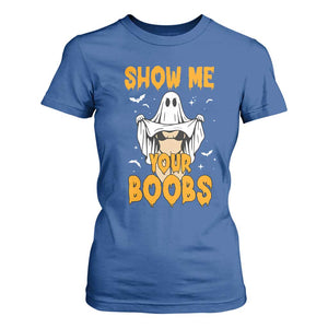 Funny Halloween Show Me Your Boobs T Shirt For Women Halloween Adult Humor Spooky Ghost TS11 Royal Blue Print Your Wear