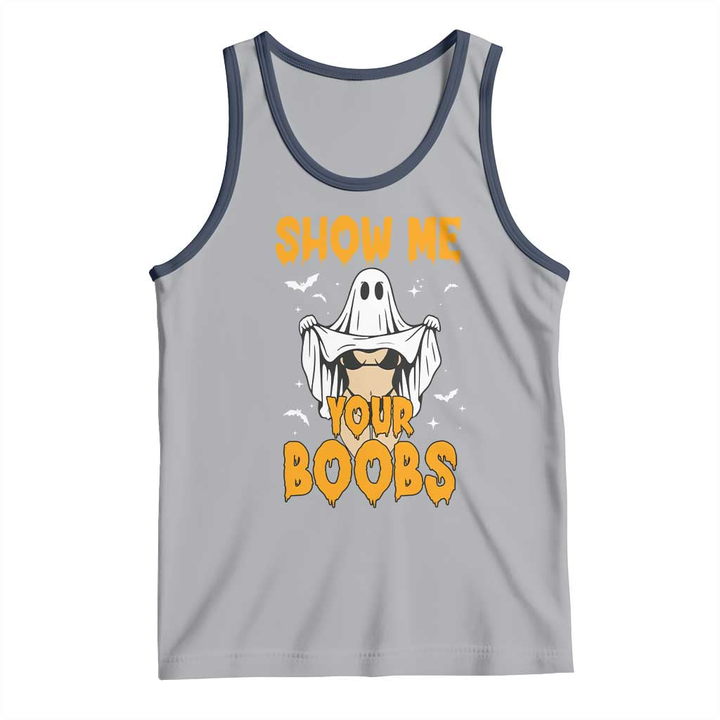 Funny Halloween Show Me Your Boobs Tank Top Halloween Adult Humor Spooky Ghost TS11 Athletic Heather Navy Print Your Wear