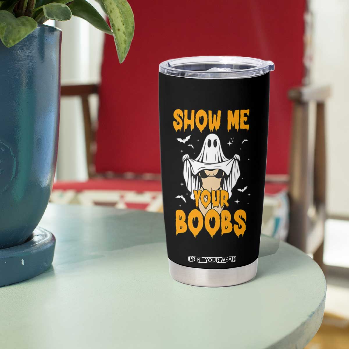 Funny Halloween Show Me Your Boobs Tumbler Cup Halloween Adult Humor Spooky Ghost TS11 Print Your Wear
