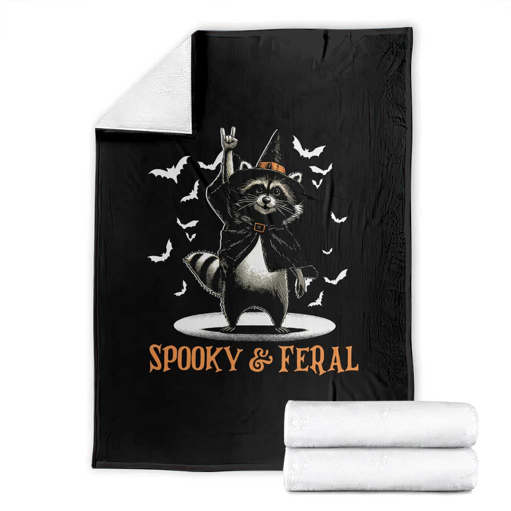 Funny Spooky And Feral Raccon Halloween Throw Blanket Racoon Lover TS11 Black Print Your Wear
