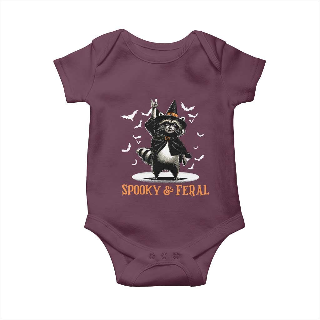 Funny Spooky And Feral Raccon Halloween Baby Onesie Racoon Lover TS11 Maroon Print Your Wear