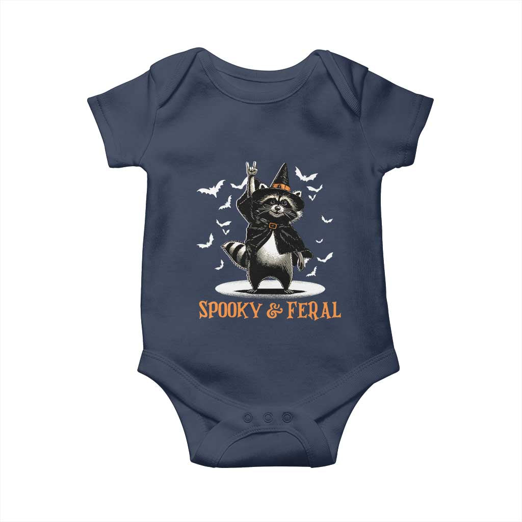 Funny Spooky And Feral Raccon Halloween Baby Onesie Racoon Lover TS11 Navy Print Your Wear