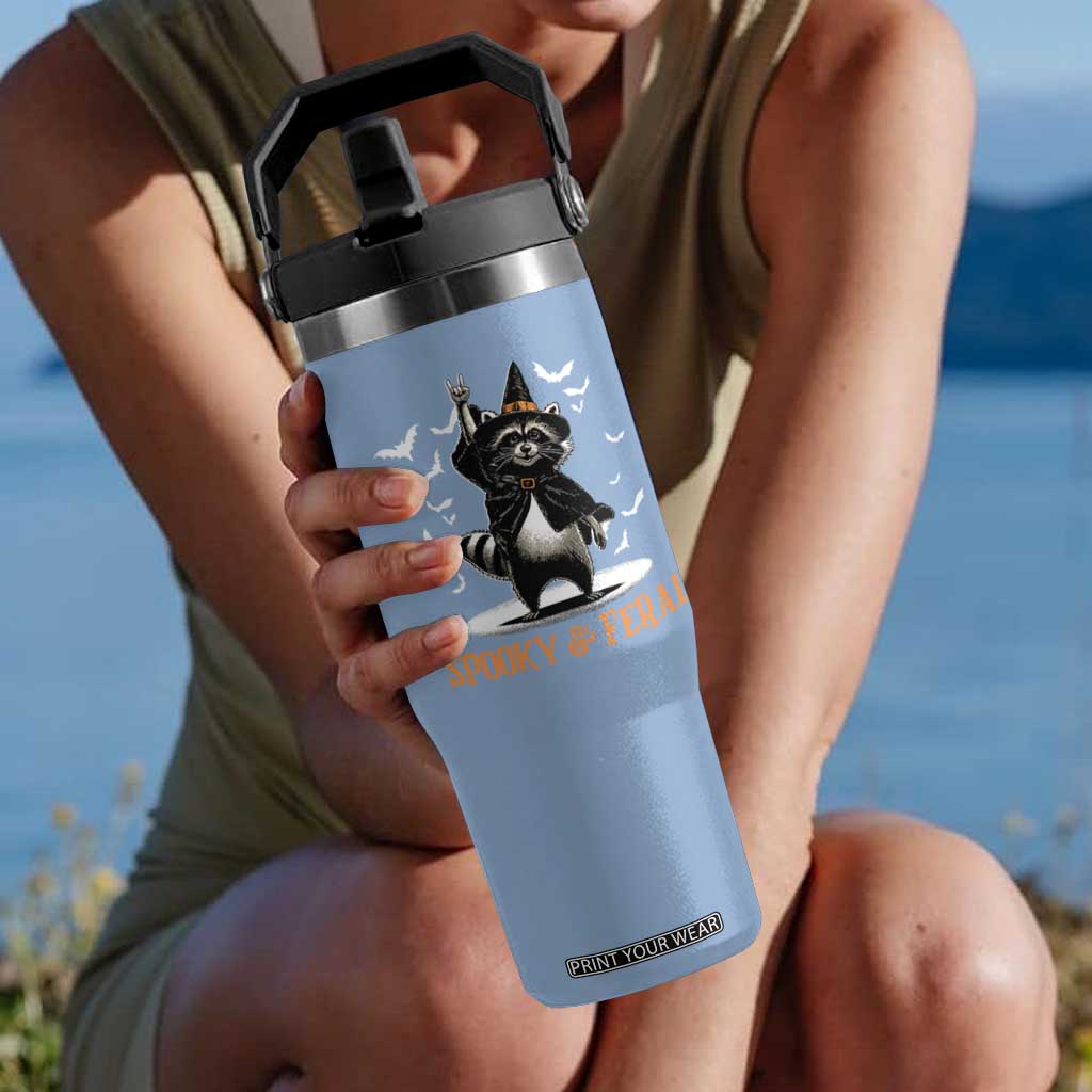Funny Spooky And Feral Raccon Halloween Flip Straw Tumbler Racoon Lover TS11 One Size: 30 oz Light Blue Print Your Wear