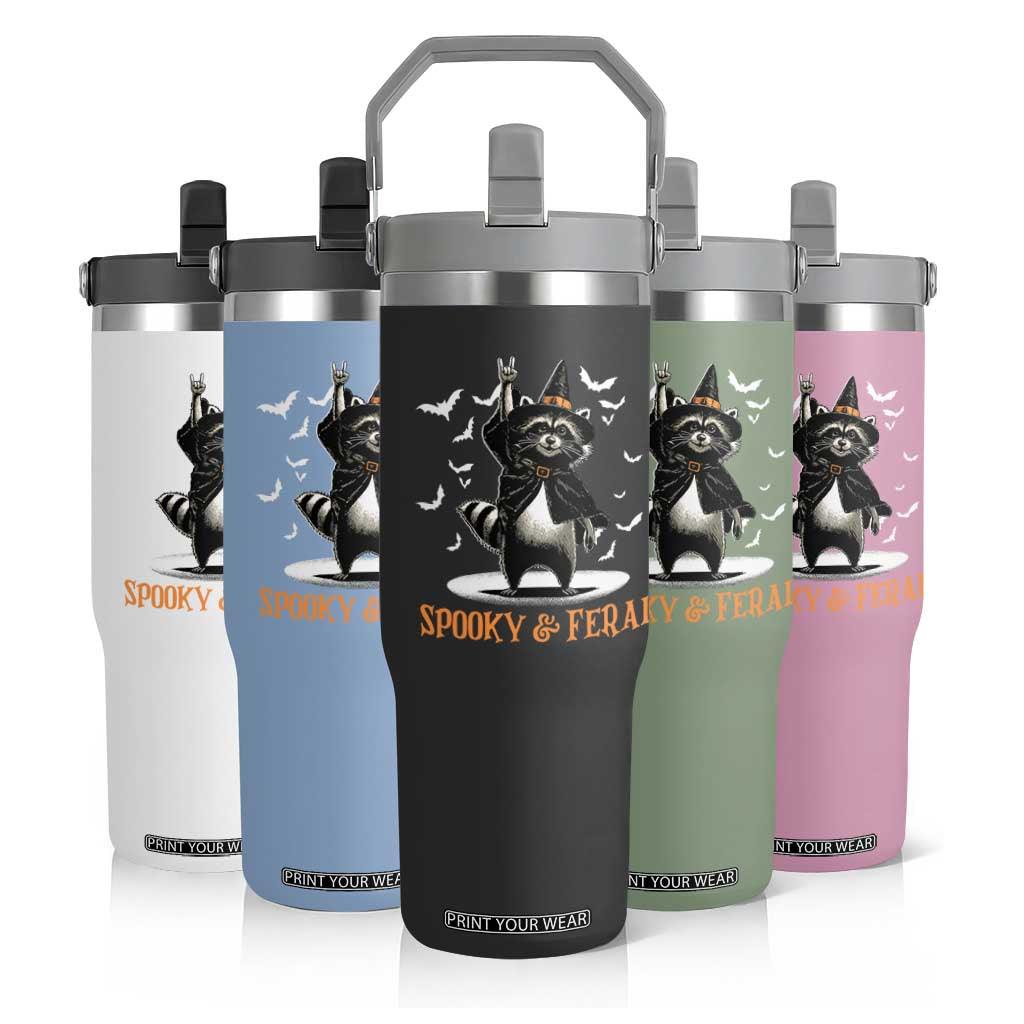 Funny Spooky And Feral Raccon Halloween Flip Straw Tumbler Racoon Lover TS11 Print Your Wear