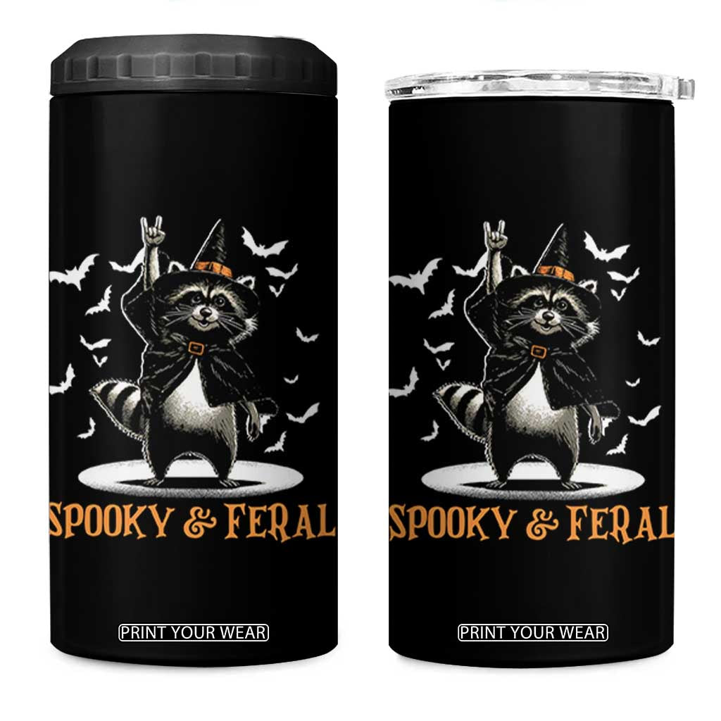 Funny Spooky And Feral Raccon Halloween 4 in 1 Can Cooler Tumbler Racoon Lover TS11 One Size: 16 oz Black Print Your Wear