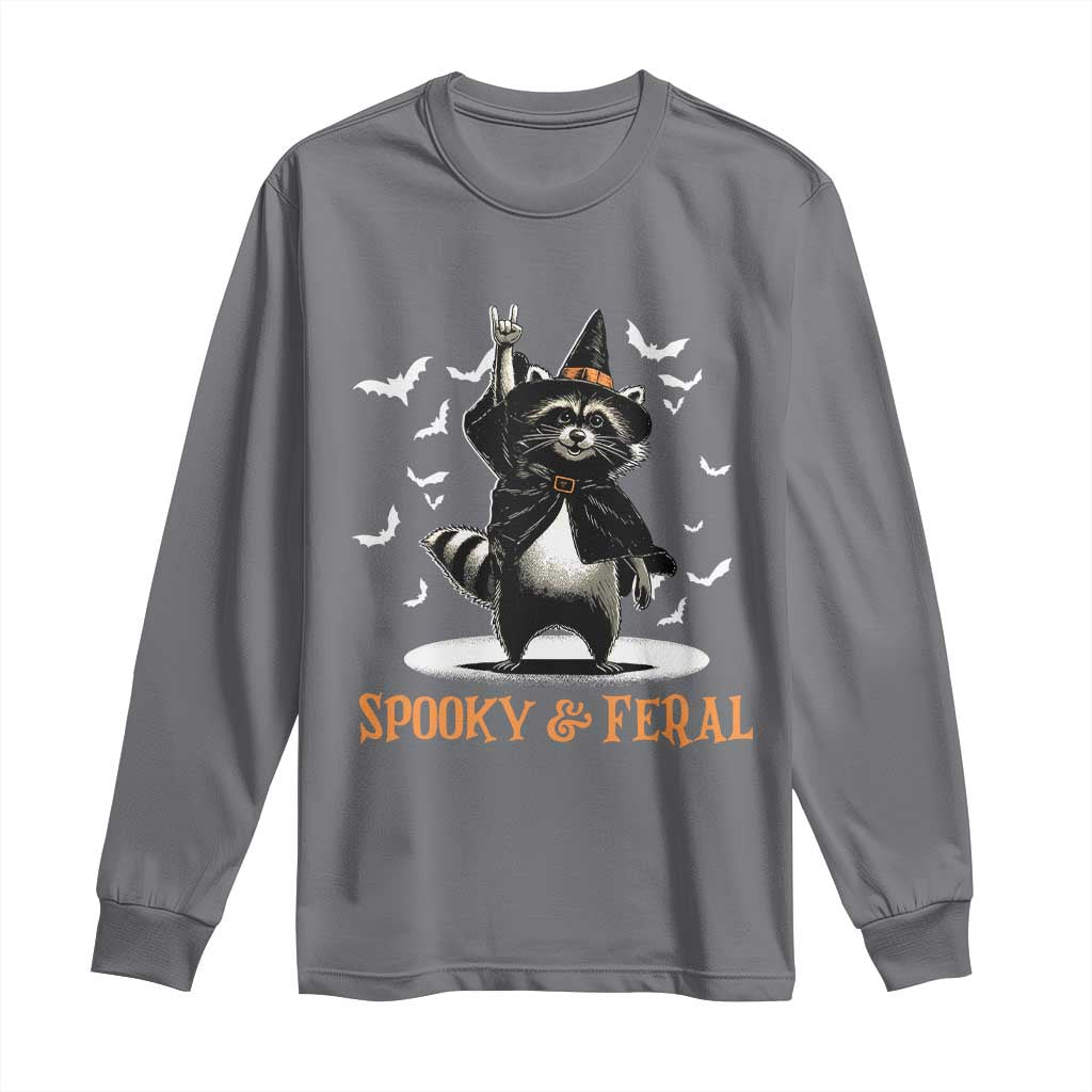 Funny Spooky And Feral Raccon Halloween Long Sleeve Shirt Racoon Lover TS11 Charcoal Print Your Wear