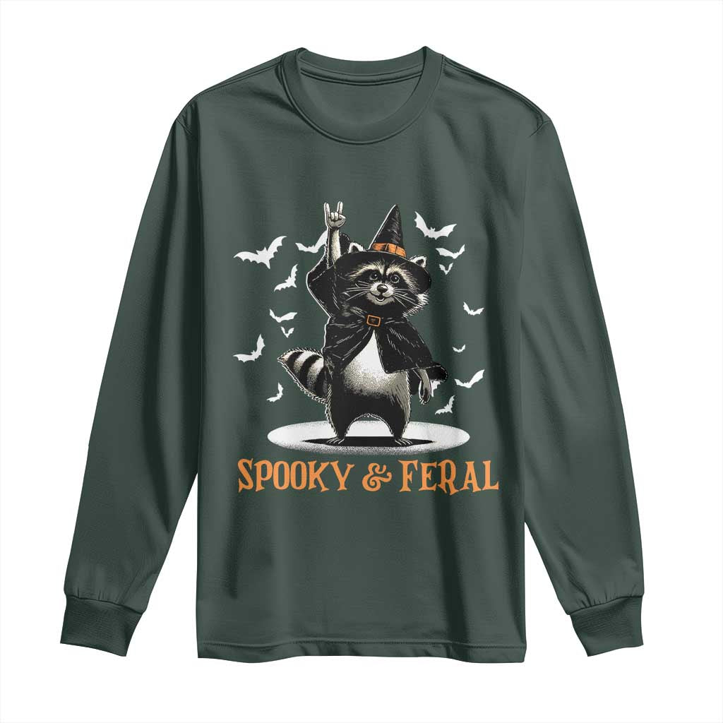 Funny Spooky And Feral Raccon Halloween Long Sleeve Shirt Racoon Lover TS11 Dark Forest Green Print Your Wear