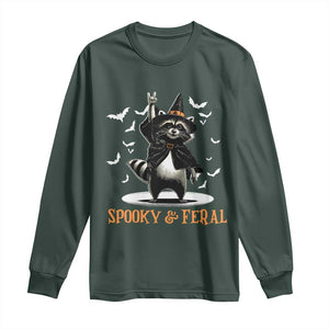 Funny Spooky And Feral Raccon Halloween Long Sleeve Shirt Racoon Lover TS11 Dark Forest Green Print Your Wear