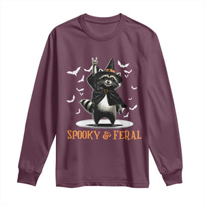 Funny Spooky And Feral Raccon Halloween Long Sleeve Shirt Racoon Lover TS11 Maroon Print Your Wear