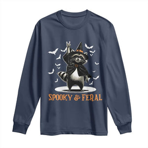 Funny Spooky And Feral Raccon Halloween Long Sleeve Shirt Racoon Lover TS11 Navy Print Your Wear
