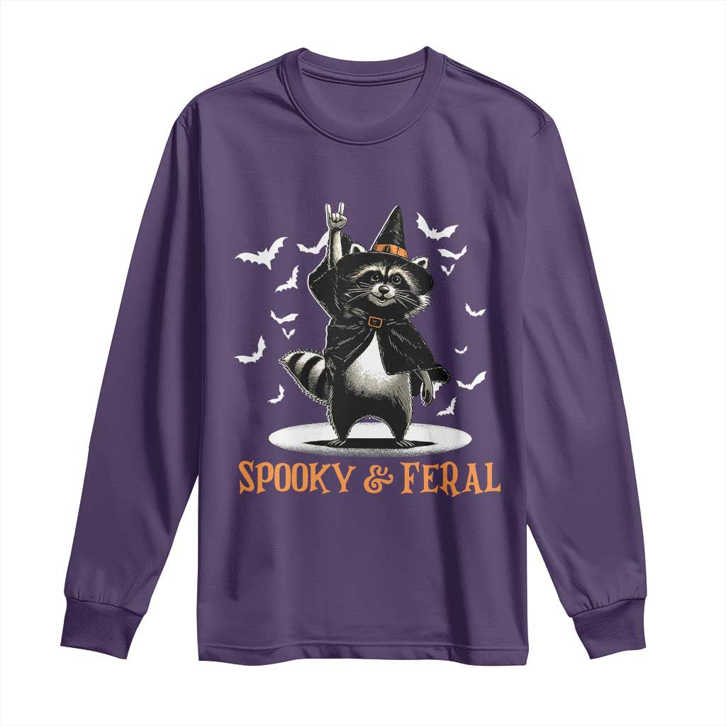 Funny Spooky And Feral Raccon Halloween Long Sleeve Shirt Racoon Lover TS11 Purple Print Your Wear