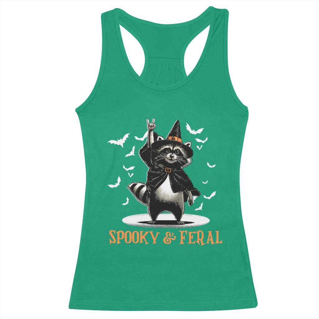 Funny Spooky And Feral Raccon Halloween Racerback Tank Top Racoon Lover TS11 Irish Green Print Your Wear