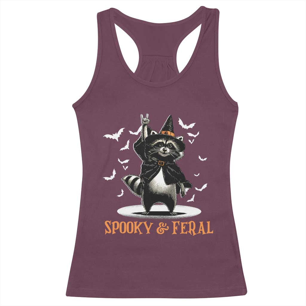 Funny Spooky And Feral Raccon Halloween Racerback Tank Top Racoon Lover TS11 Maroon Print Your Wear