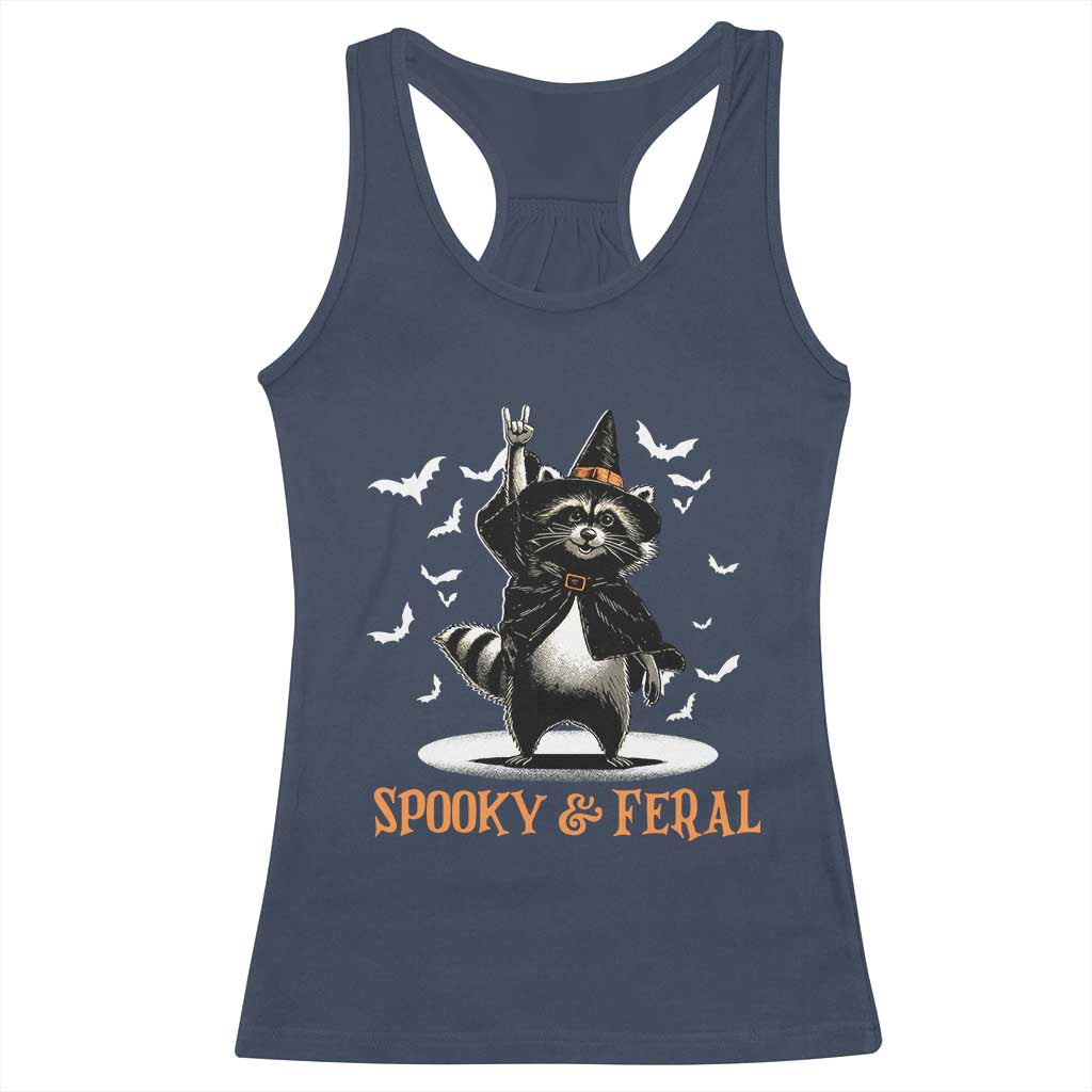 Funny Spooky And Feral Raccon Halloween Racerback Tank Top Racoon Lover TS11 Navy Print Your Wear